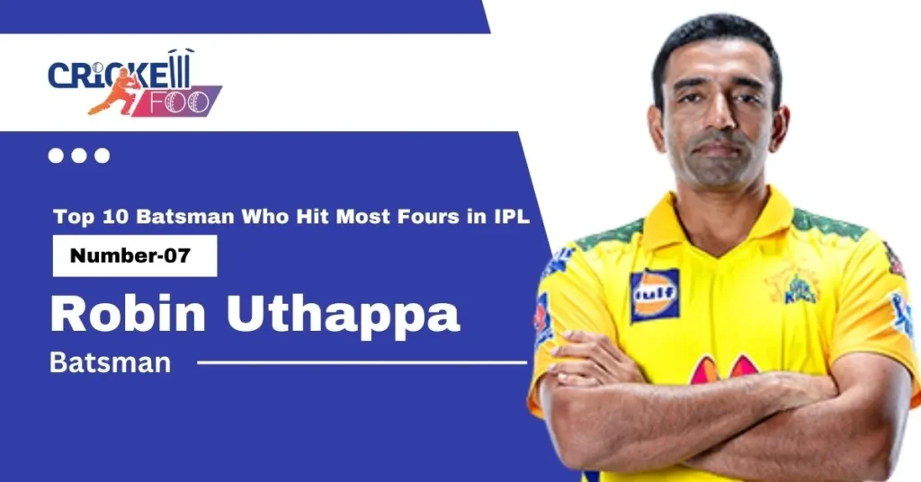 Top 10 Batsman Who Hit Most Fours in IPL : Robin Uthappa