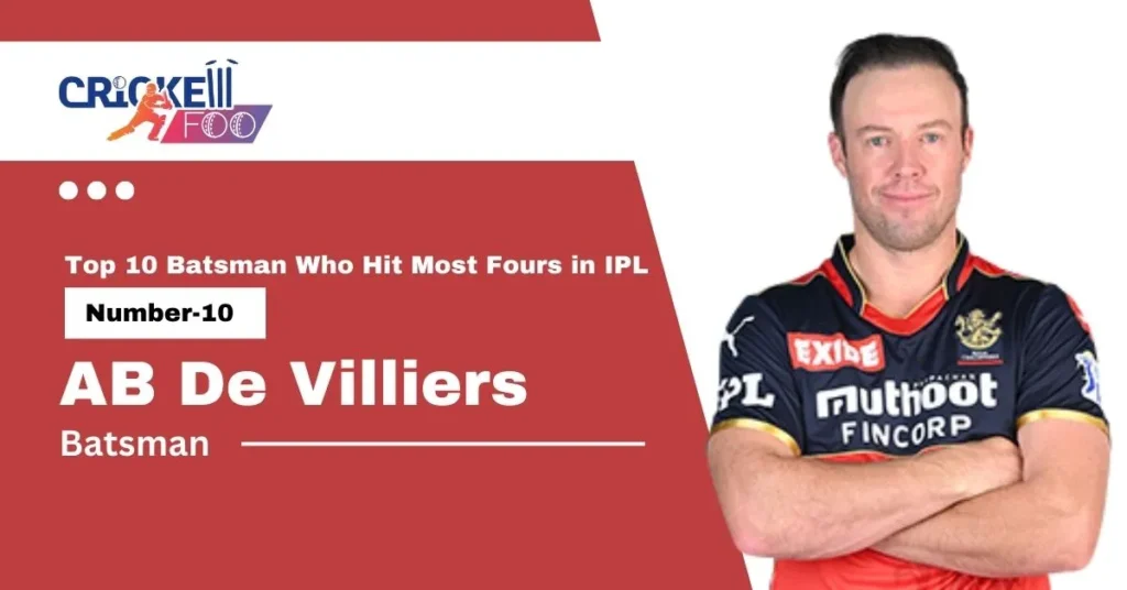 Top 10 Batsman Who Hit Most Fours in IPL : AB De Villiers